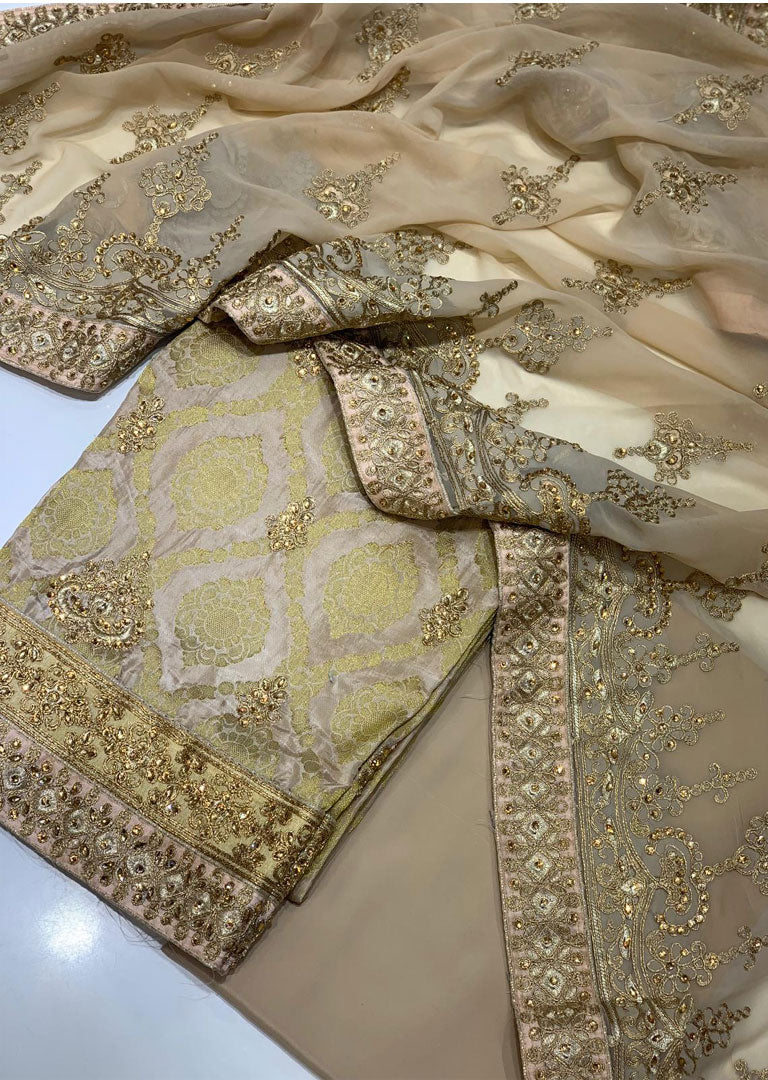 OP524 Peach - Unstitched Banarsi Suit ...